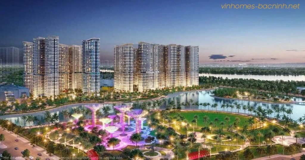 Phối cảnh tổng thể khu căn hộ cao tầng Vinhomes Hòa Long Bắc Ninh với kiến trúc hiện đại, hạ tầng đồng bộ và tiện ích toàn diện.