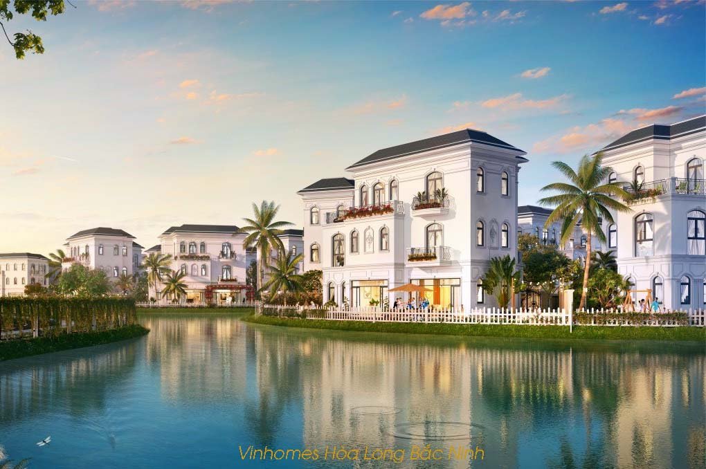 Khu biệt thự ven sông Vinhomes Hòa Long Bắc Ninh với cảnh quan xanh mát và không gian sống sang trọng.